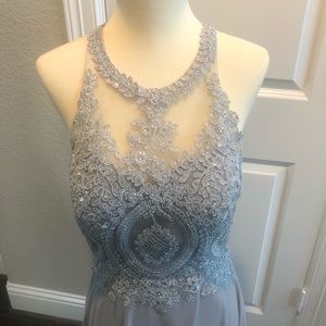 Formal gray beaded/lace dress